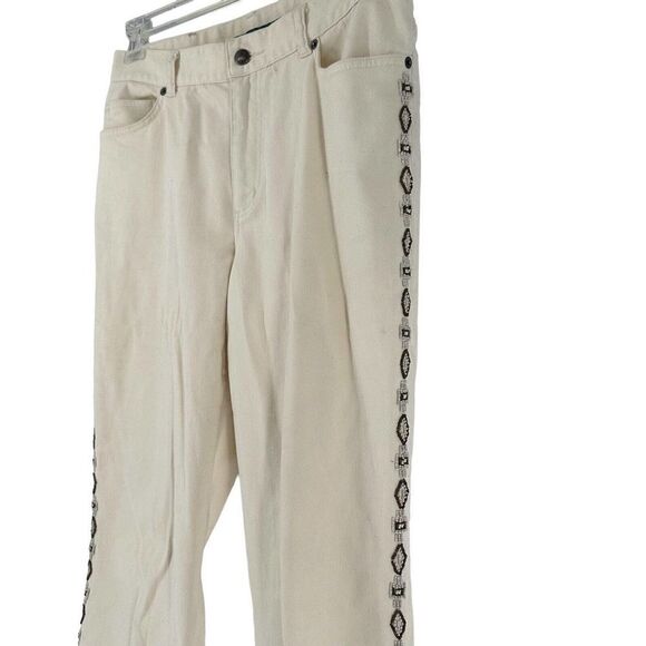 Ralph Lauren Jeans Co Southwestern Beaded High Rise Bootcut Cream Boho Size 10 - Picture 3 of 8